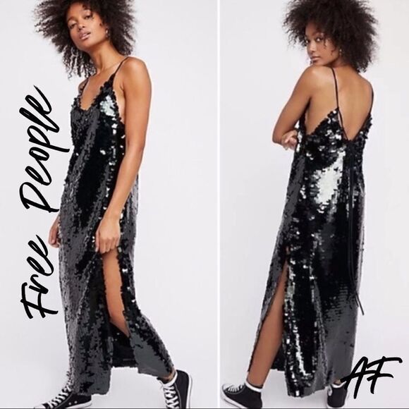 FREE PEOPLE SEQUINED DRESS BLACK NEW - Picture 2 of 11
